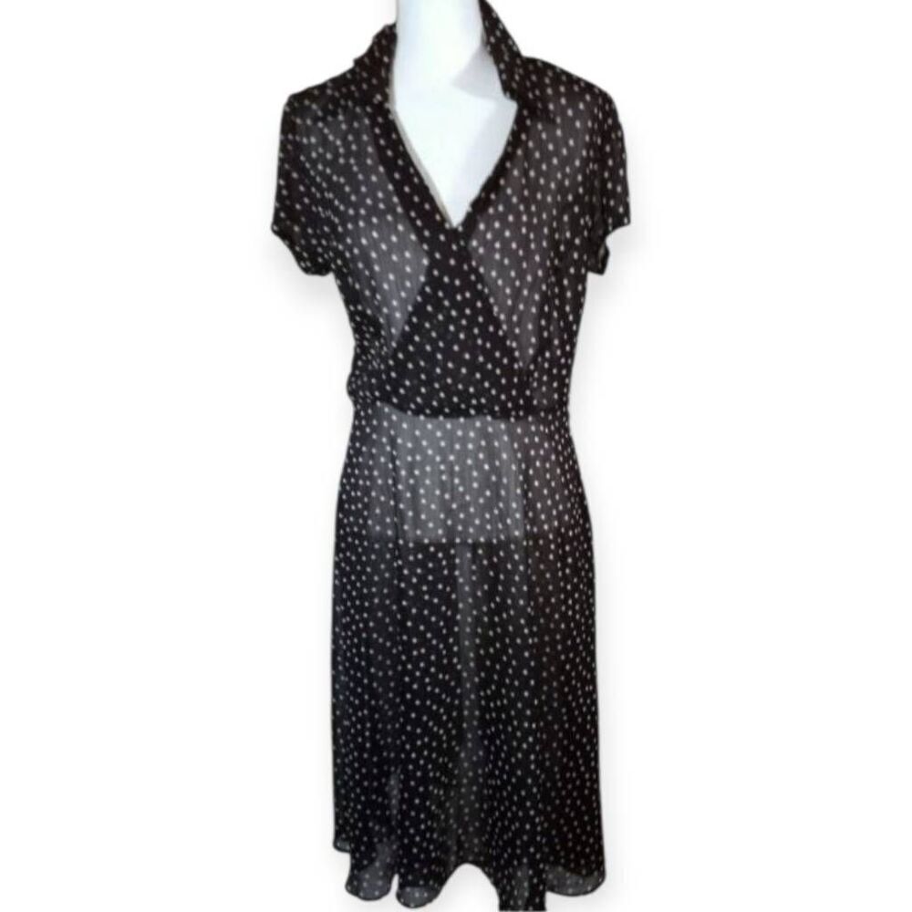 MSK BLACK & WHITE POLKA-DOT SHEER DRESS SZ.12 EUC.